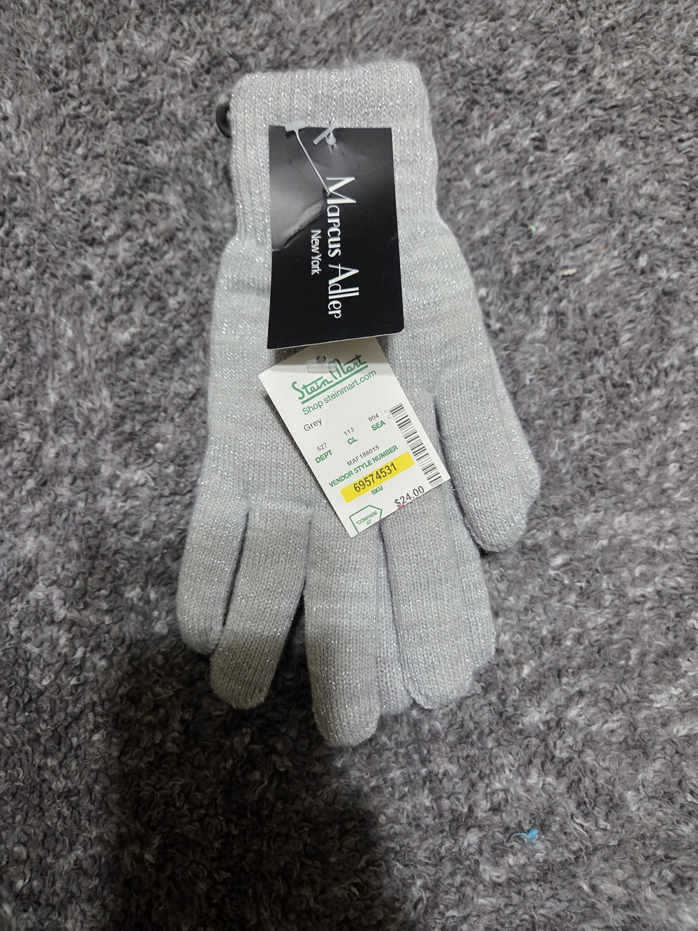 Marcus Adler Women's Silver Sparkle Knit Gloves